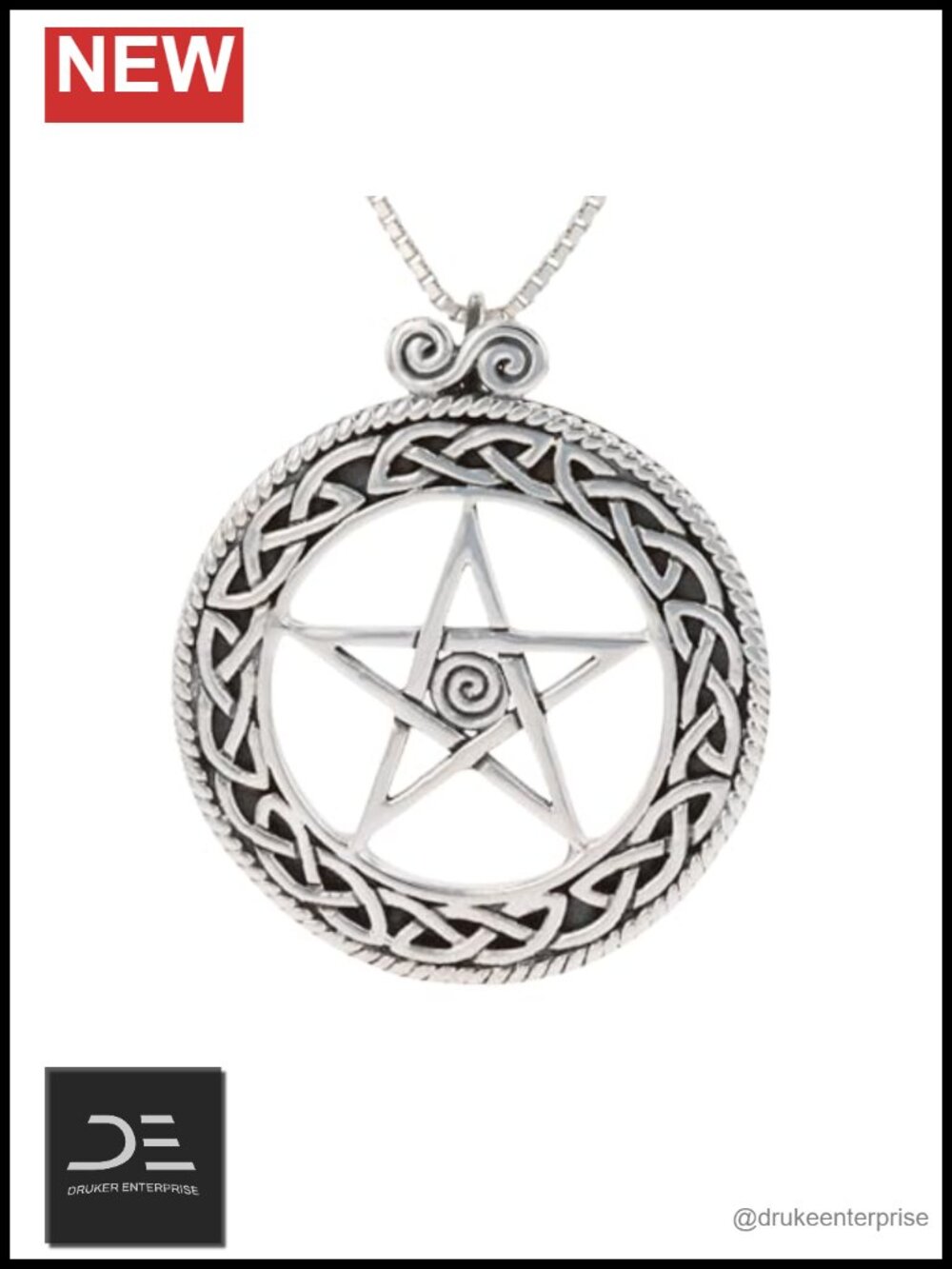 Sterling Silver Celtic Pentacle Pendant Necklace 18" High Polish